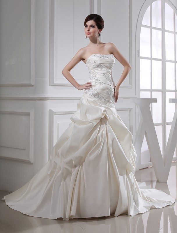 Trumpet/Mermaid Beading Long Satin Sleeveless Strapless Wedding Dresses 2080