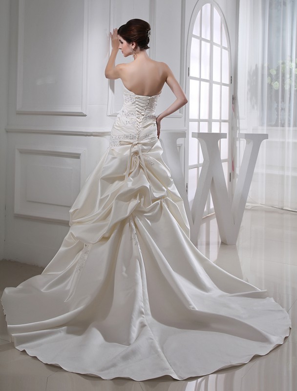 Trumpet/Mermaid Beading Long Satin Sleeveless Strapless Wedding Dresses 2080