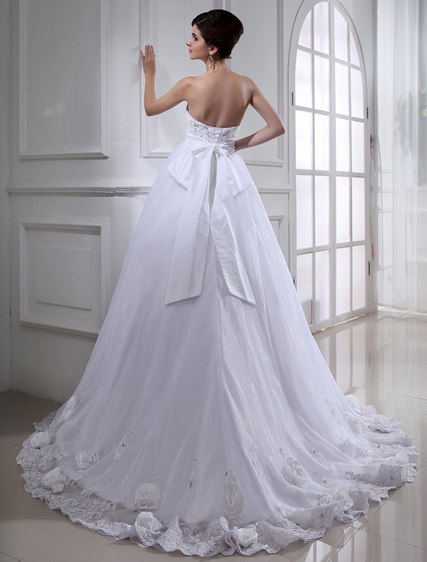 Ball Gown Beading Hand-made Flower Strapless Sleeveless Long Organza Wedding Dresses 2063