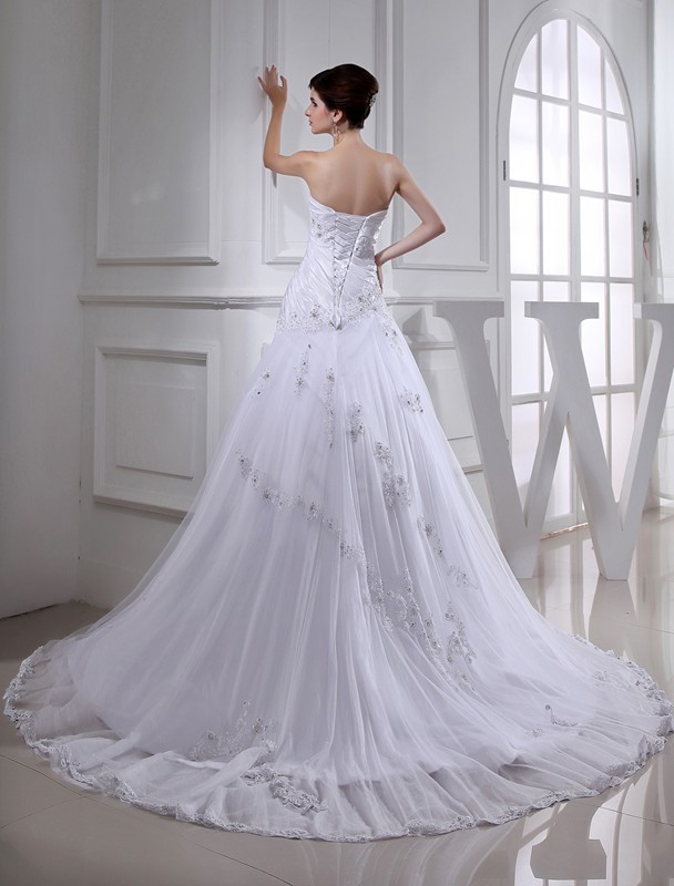 A-Line/Princess Beading Long Sleeveless Strapless Tulle Taffeta Wedding Dresses 1768