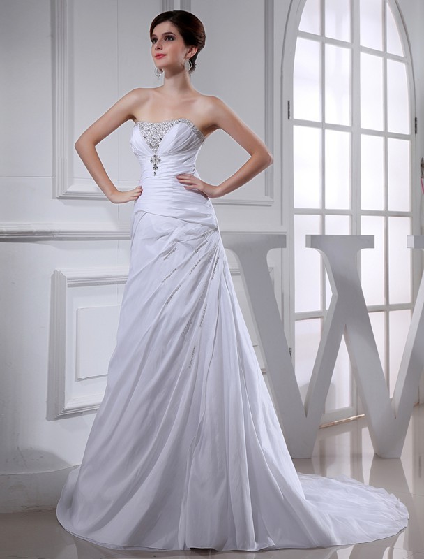 A-Line/Princess Beading Long Sleeveless Taffeta Wedding Dresses 2049
