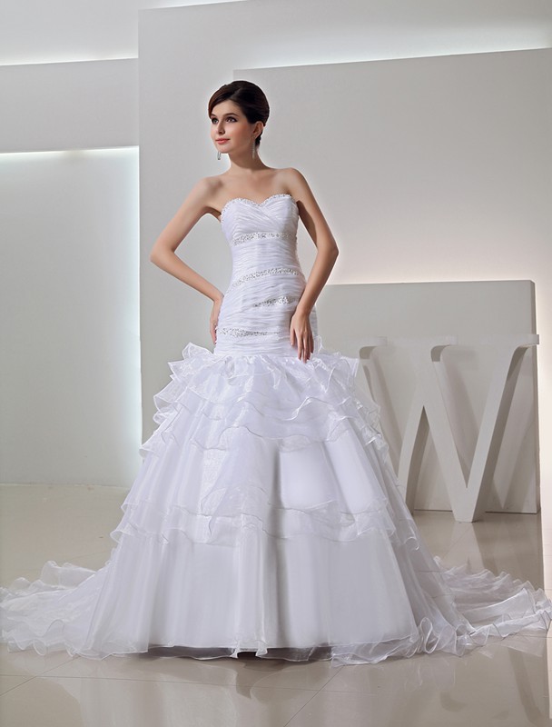 Trumpet/Mermaid Beading Sweetheart Long Organza Wedding Dresses 2084