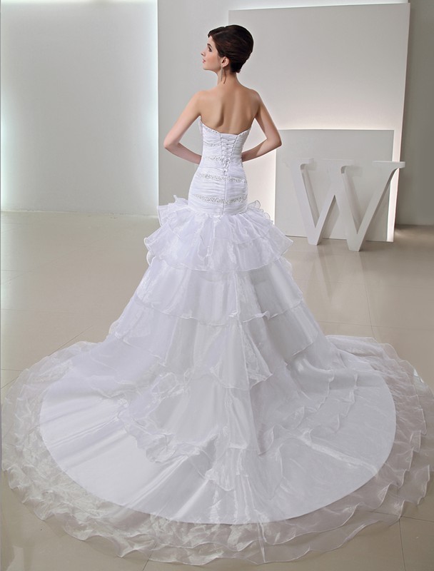 Trumpet/Mermaid Beading Sweetheart Long Organza Wedding Dresses 2084