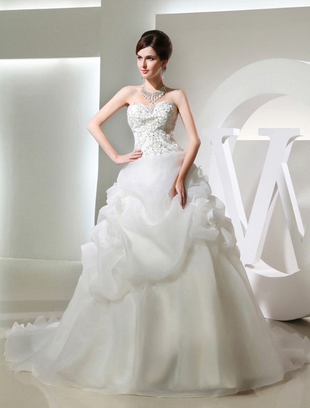 Ball Gown Beading Hand-made Flower Sleeveless Long Organza Wedding Dresses 2062