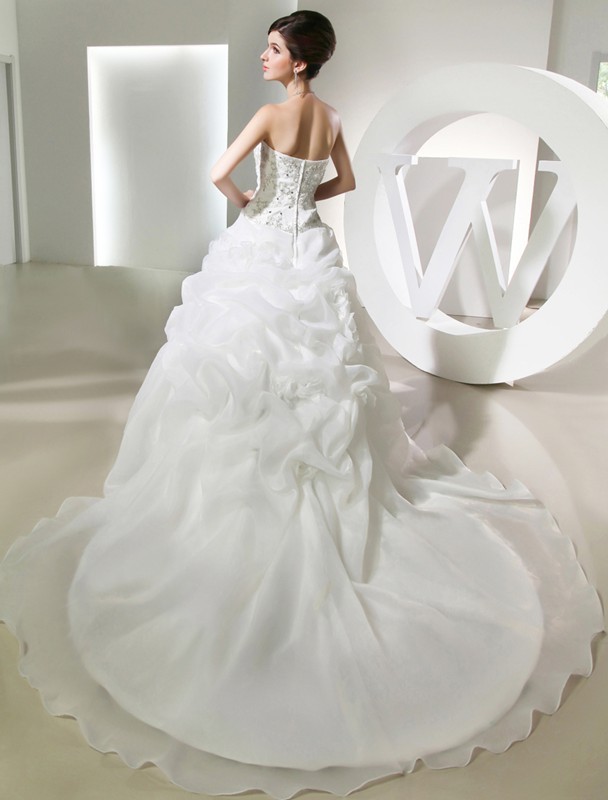 Ball Gown Beading Hand-made Flower Sleeveless Long Organza Wedding Dresses 2062