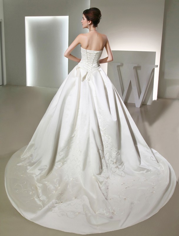 Ball Gown Beading Long Strapless Sleeveless Satin Wedding Dresses 1884