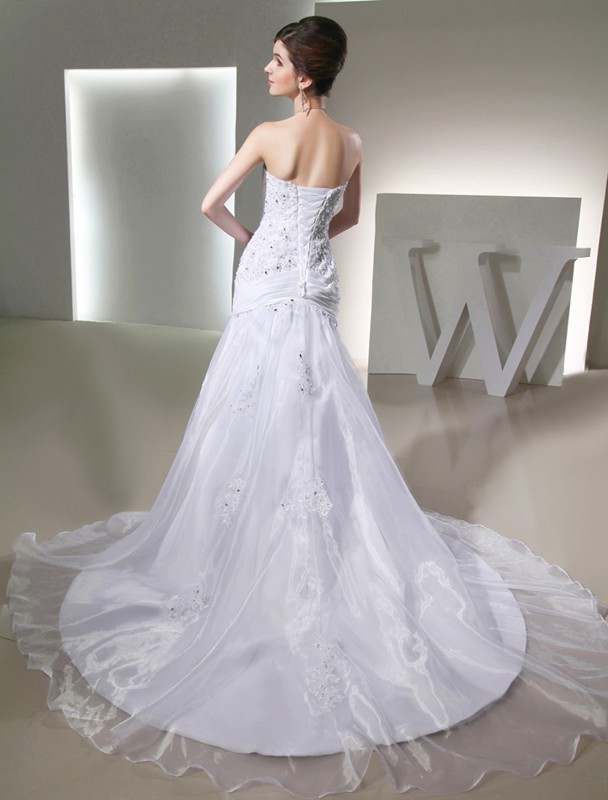 Trumpet/Mermaid Beading Long Strapless Sleeveless Organza Wedding Dresses 2081