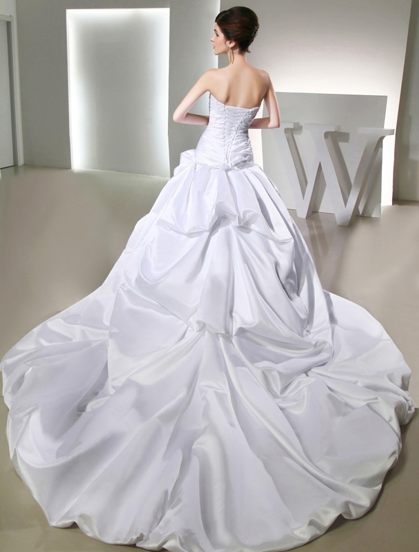 Ball Gown Beading Long Satin Strapless Sleeveless Wedding Dresses 1882