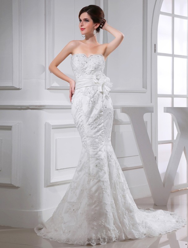 Trumpet/Mermaid Beading Sweetheart Sleeveless Satin Wedding Dresses 2086