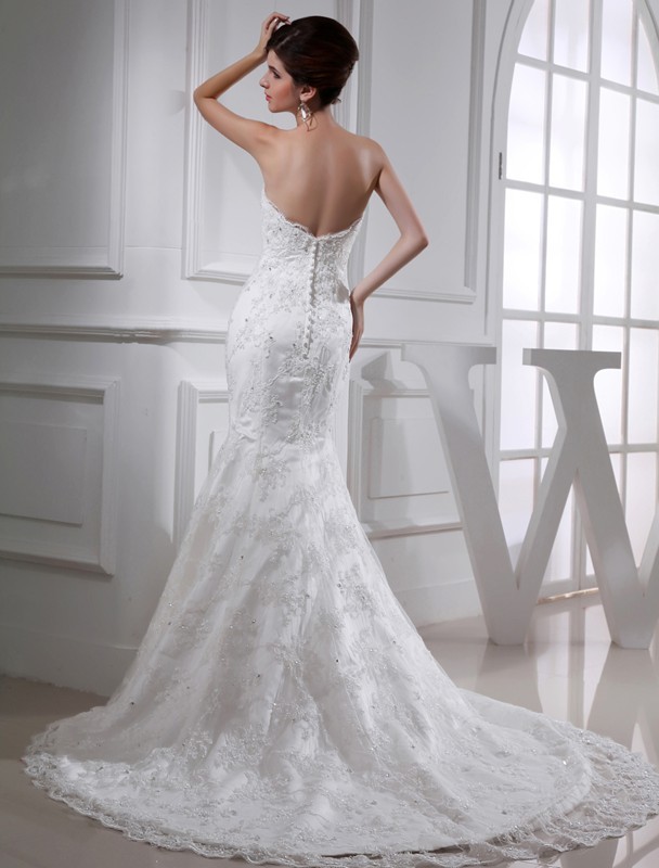 Trumpet/Mermaid Beading Sweetheart Sleeveless Satin Wedding Dresses 2086