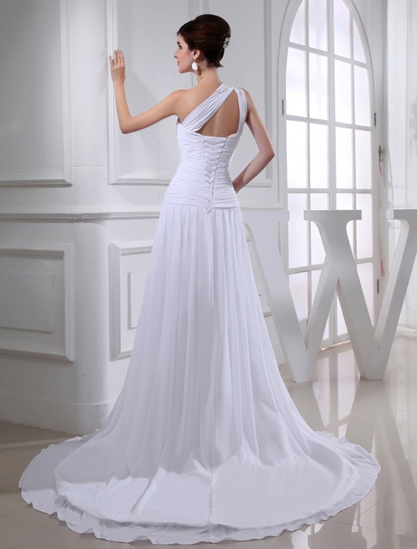 A-Line/Princess Beading One-shoulder Sleeveless Chiffon Applique Wedding Dresses 1770