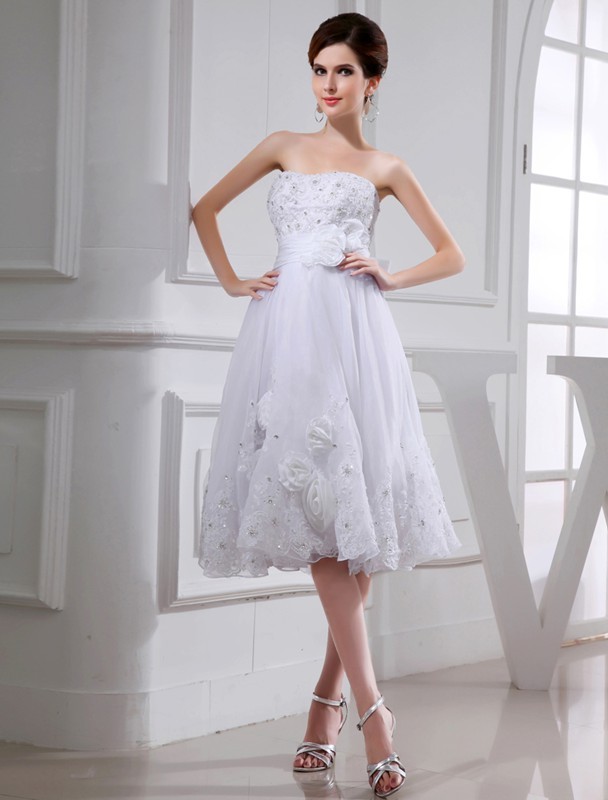 A-Line/Princess Beading Sleeveless Short Organza Taffeta Applique Wedding Dresses 2051