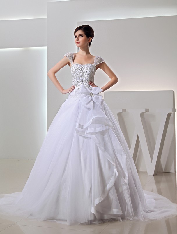 Beading Long Ball Gown Embroidery Organza Bowknot Wedding Dresses 1953