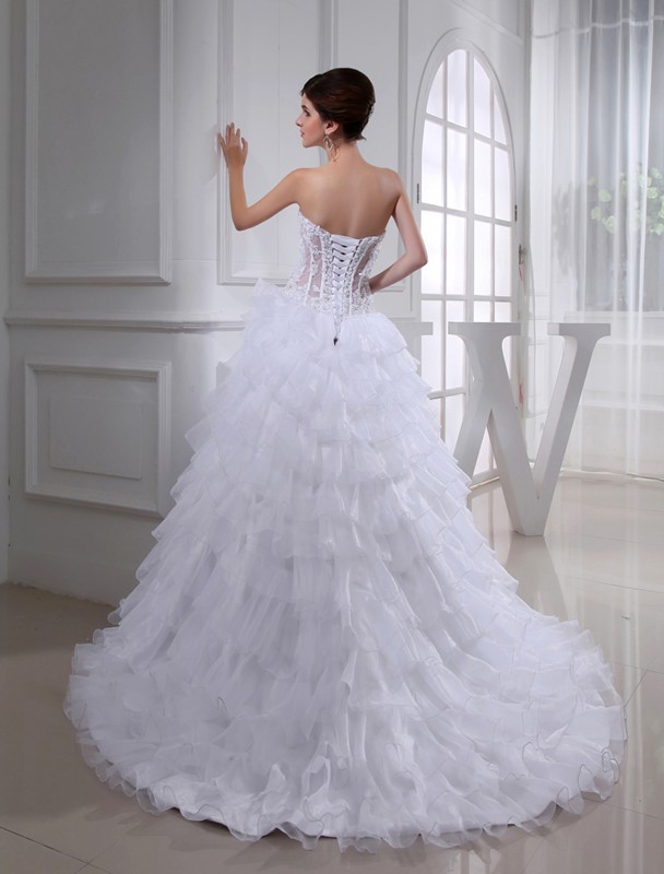 Ball Gown Beading Sweetheart Sleeveless Applique Organza Wedding Dresses 1893