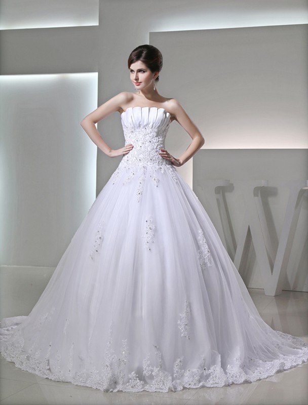 Ball Gown Beading Sleeveless Strapless Satin Applique Wedding Dresses 1888