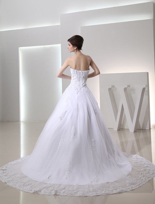 Ball Gown Beading Sleeveless Strapless Satin Applique Wedding Dresses 1888