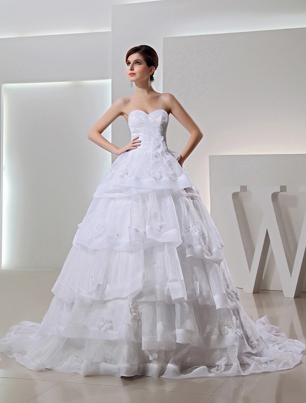 Beading Ball Gown Long Organza Sweetheart Applique Wedding Dresses 2067