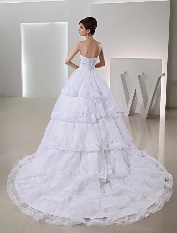 Beading Ball Gown Long Organza Sweetheart Applique Wedding Dresses 2067