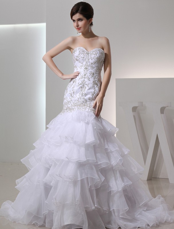 Trumpet/Mermaid Beading Sweetheart Sleeveless Organza Embroidery Wedding Dresses 1999