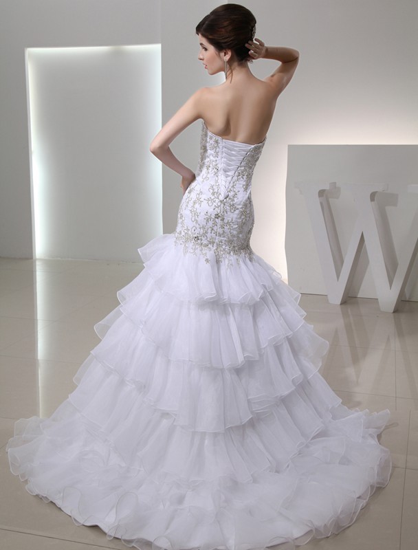 Trumpet/Mermaid Beading Sweetheart Sleeveless Organza Embroidery Wedding Dresses 1999