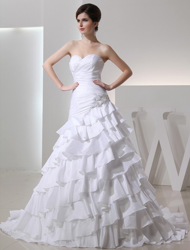 A-Line/Princess Beading Sweetheart Sleeveless Long Taffeta Wedding Dresses 2052