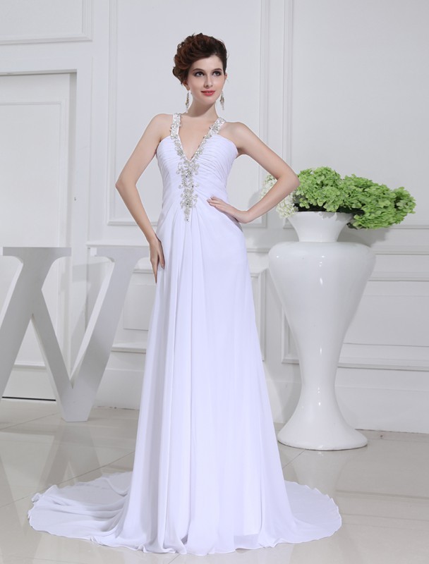 A-Line/Princess Beading V-neck Sleeveless Chiffon Wedding Dresses 1777