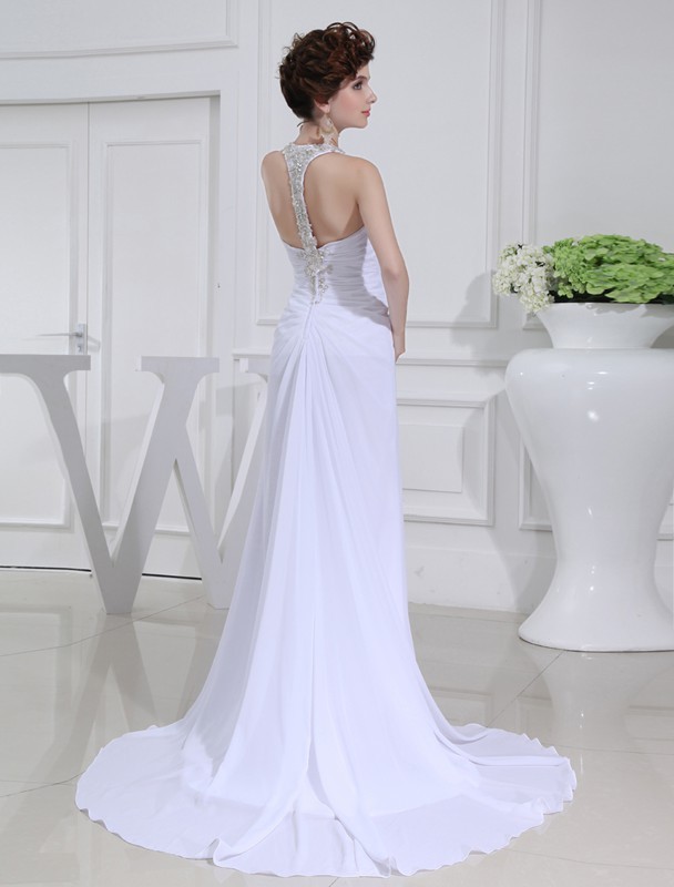 A-Line/Princess Beading V-neck Sleeveless Chiffon Wedding Dresses 1777