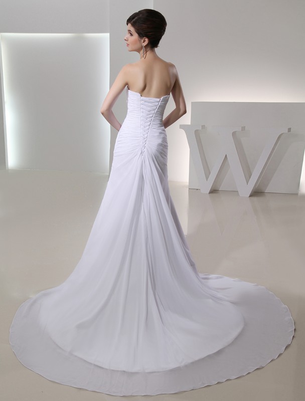 A-Line/Princess Beading Strapless Sleeveless Pleated Chiffon Wedding Dresses 1774