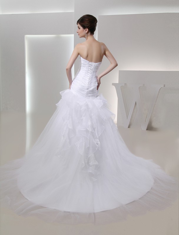 Trumpet/Mermaid Sweetheart Sleeveless Hand-made Flower Organza Wedding Dresses 2089