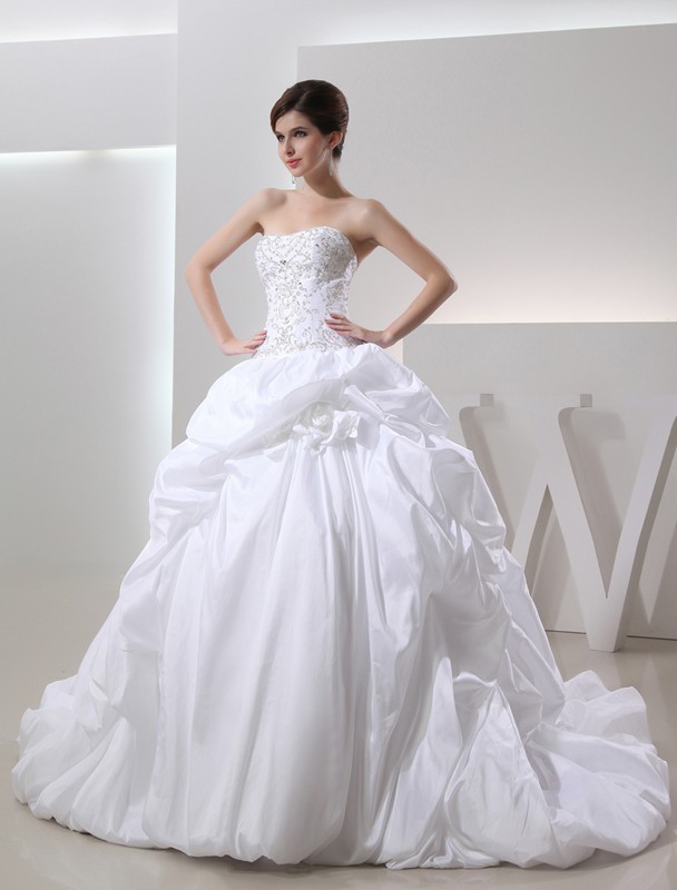 Ball Gown Beading Sleeveless Long Taffeta Wedding Dresses 1887