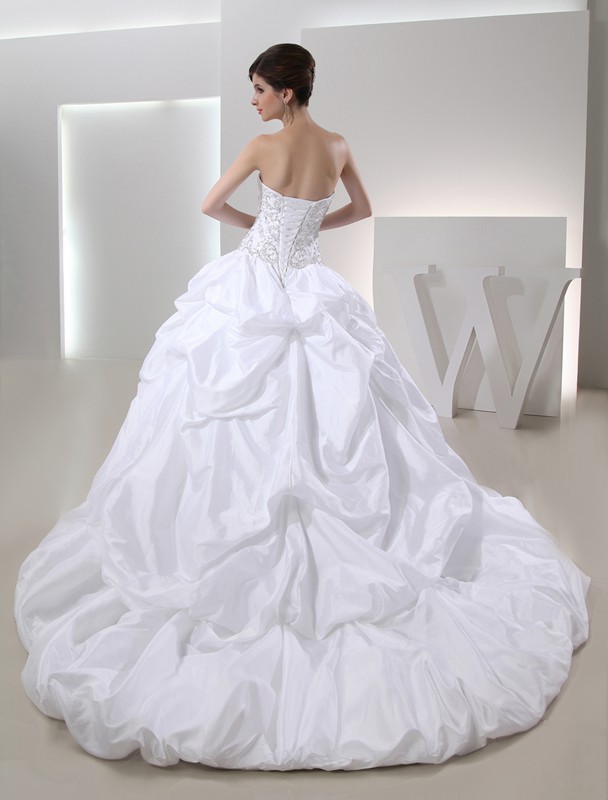 Ball Gown Beading Sleeveless Long Taffeta Wedding Dresses 1887