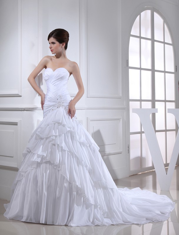 Trumpet/Mermaid Beading Applique Sweetheart Sleeveless Long Taffeta Wedding Dresses 2078