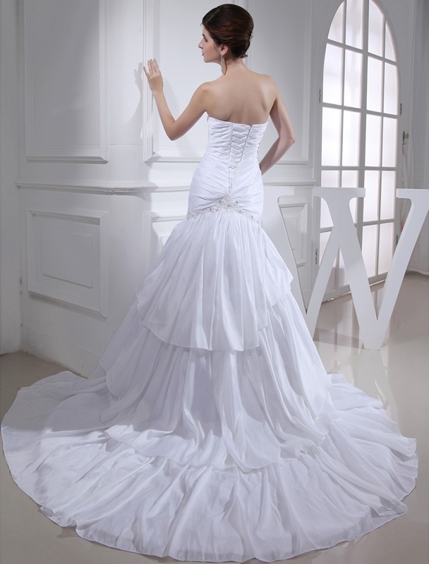 Trumpet/Mermaid Beading Applique Sweetheart Sleeveless Long Taffeta Wedding Dresses 2078