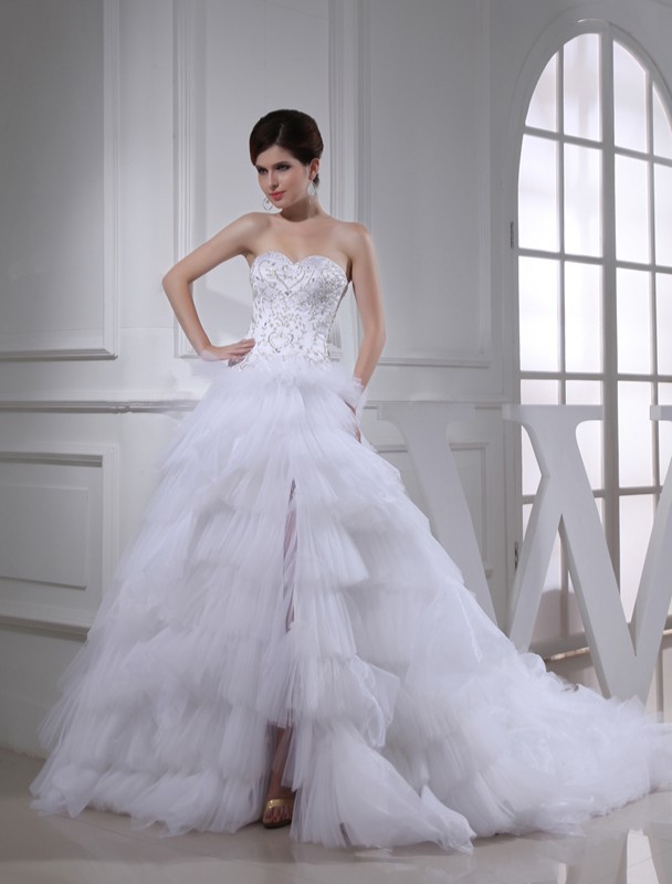 A-Line/Princess Beading Sweetheart Sleeveless Satin Wedding Dresses 2053