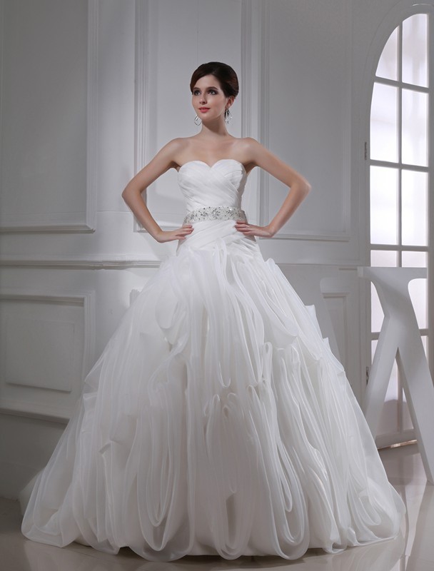 Ball Gown Beading Sweetheart Sleeveless Organza Wedding Dresses 1895