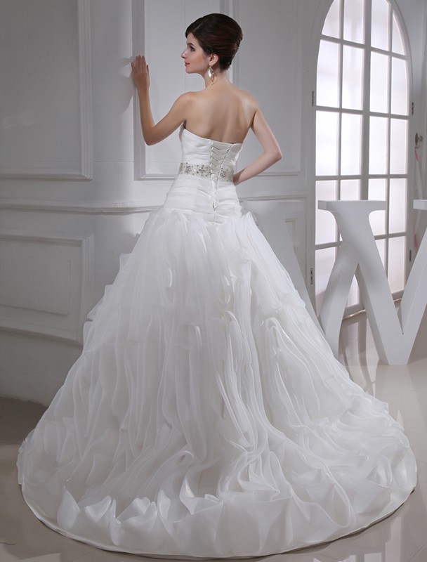 Ball Gown Beading Sweetheart Sleeveless Organza Wedding Dresses 1895