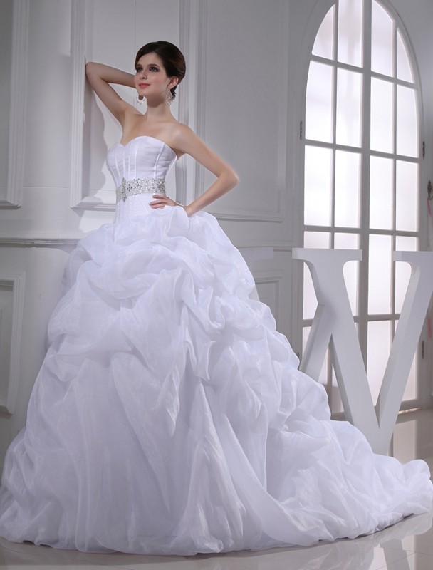 Ball Gown Beading Sweetheart Sleeveless Long Organza Wedding Dresses 1894