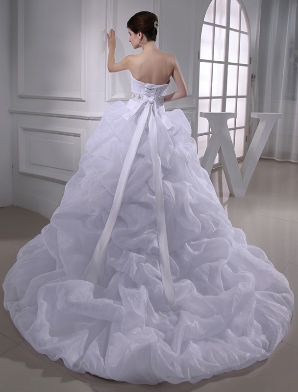 Ball Gown Beading Sweetheart Sleeveless Long Organza Wedding Dresses 1894