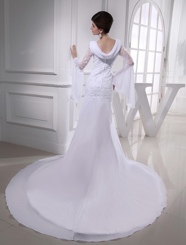 Trumpet/Mermaid Beading V-neck Chiffon Long Wedding Dresses 2000