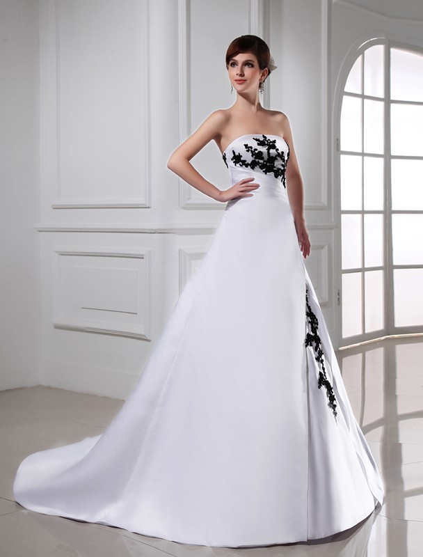 A-Line/Princess Beading Strapless Sleeveless Long Satin Wedding Dresses 1773