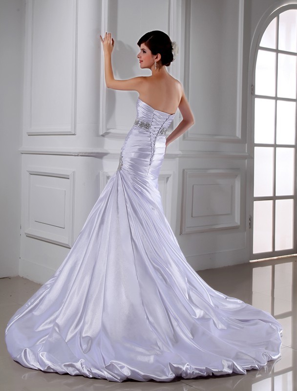 Trumpet/Mermaid Beading Strapless Sleeveless Applique Elastic Woven Satin Wedding Dresses 1991