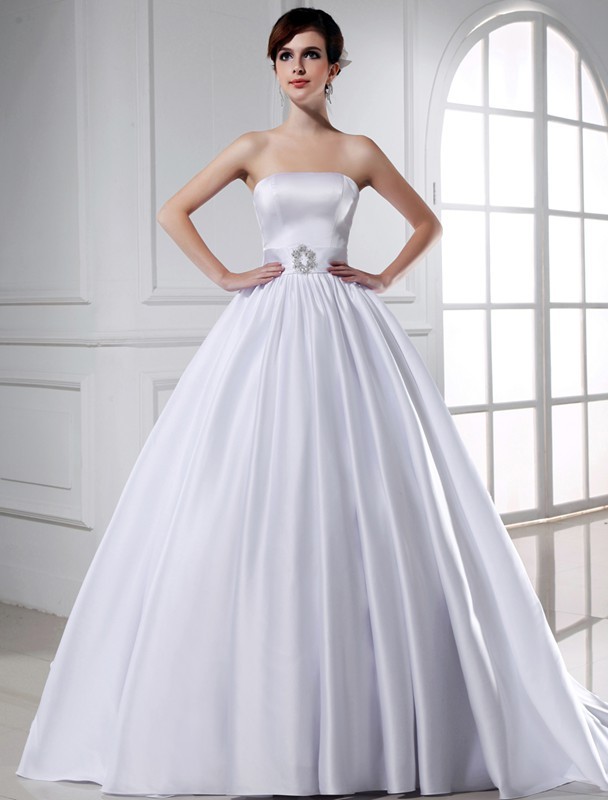 Ball Gown Beading Strapless Sleeveless Long Satin Wedding Dresses 1891