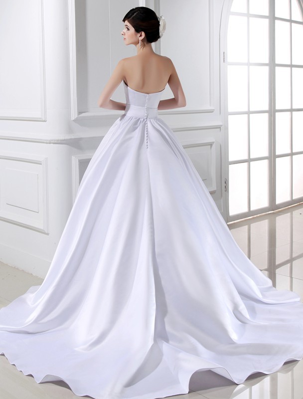 Ball Gown Beading Strapless Sleeveless Long Satin Wedding Dresses 1891