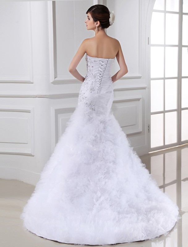 Trumpet/Mermaid Beading Sleeveless Tulle Long Wedding Dresses 2083