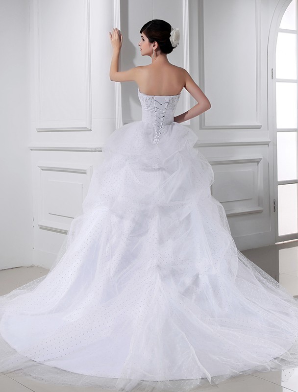 Ball Gown Beading Sweetheart Sleeveless Applique Satin Tulle Wedding Dresses 2065