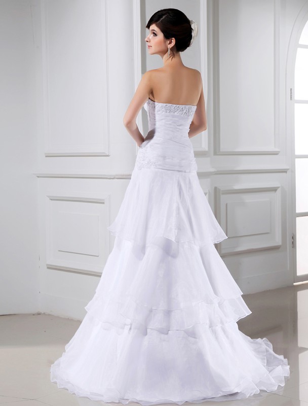 A-Line/Princess Beading Sleeveless Organza Strapless Long Wedding Dresses 2050