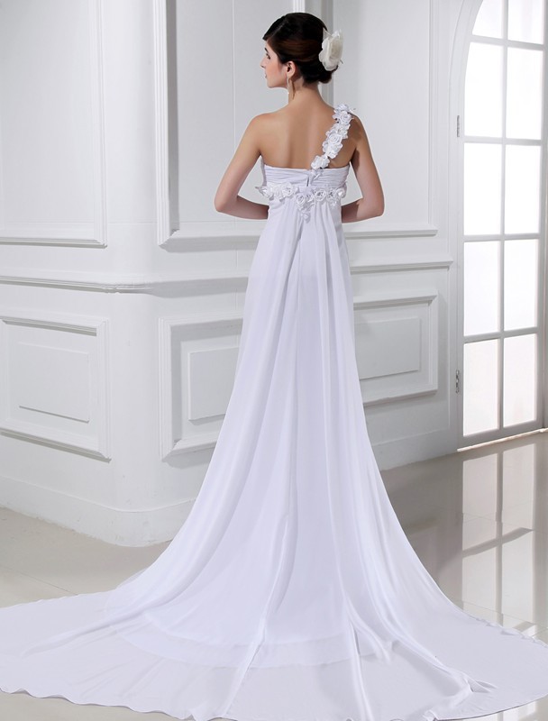 A-Line/Princess One-shoulder Beading Hand-made Flower Sleeveless Chiffon Wedding Dresses 1792