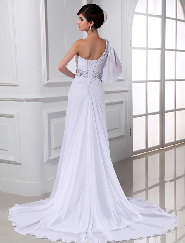 A-Line/Princess Beading One-shoulder One-sleeve Chiffon Wedding Dresses 1769