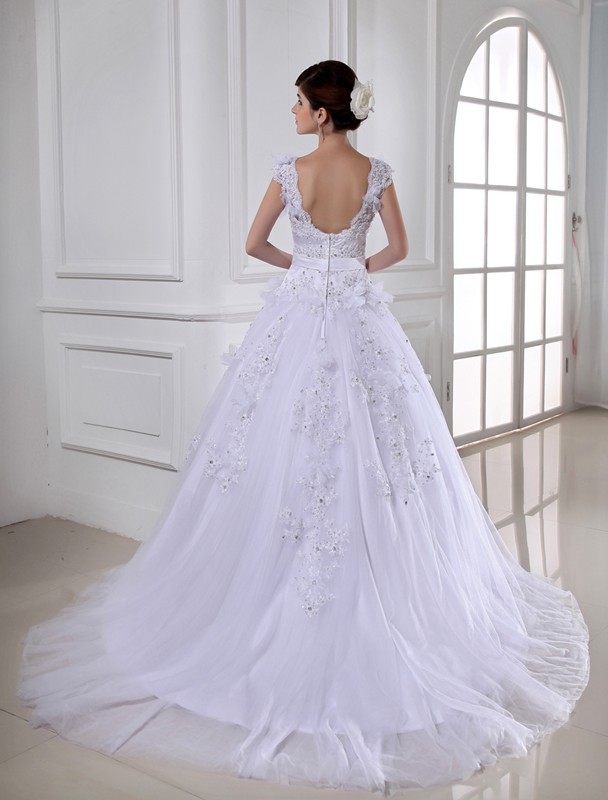 Ball Gown Beading Long Satin Tulle Strapless Sleeveless Wedding Dresses 1883