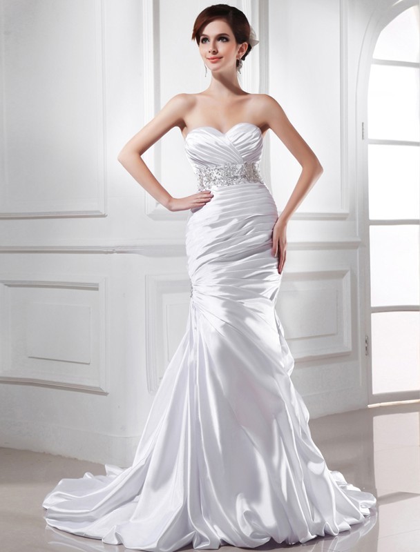 Trumpet/Mermaid Beading Sweetheart Sleeveless Elastic Woven Satin Wedding Dresses 1998